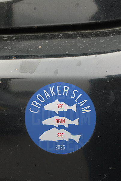 Croaker Slam 2026 Round Vinyl Sticker — Fishing Accomplishment!